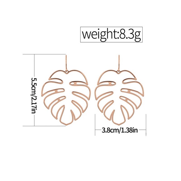 Boho Style Rose Gold Leaves Drop Earrings - Picture 5 of 5